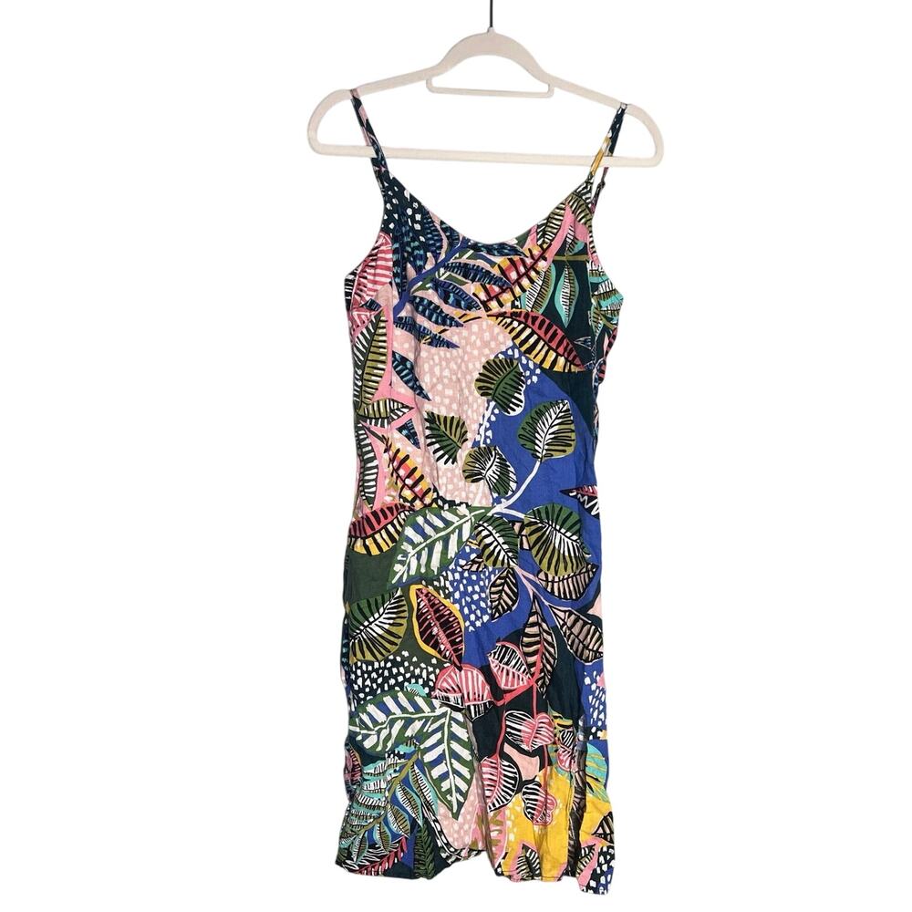 Cynthia Rowley Linen Dress Size 14 Strap Hawaiian Floral Tropical Beach Resort - Picture 3 of 7